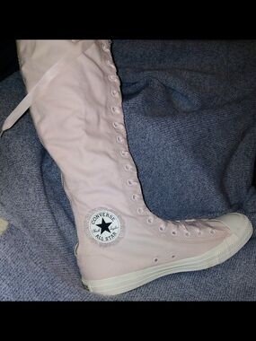 Converse Below-the-Knee Lace-Up Boots in Pale Pink